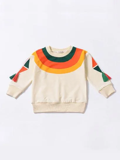 Rainbow Tassel Pattern Baby Little Girl Top Jumper