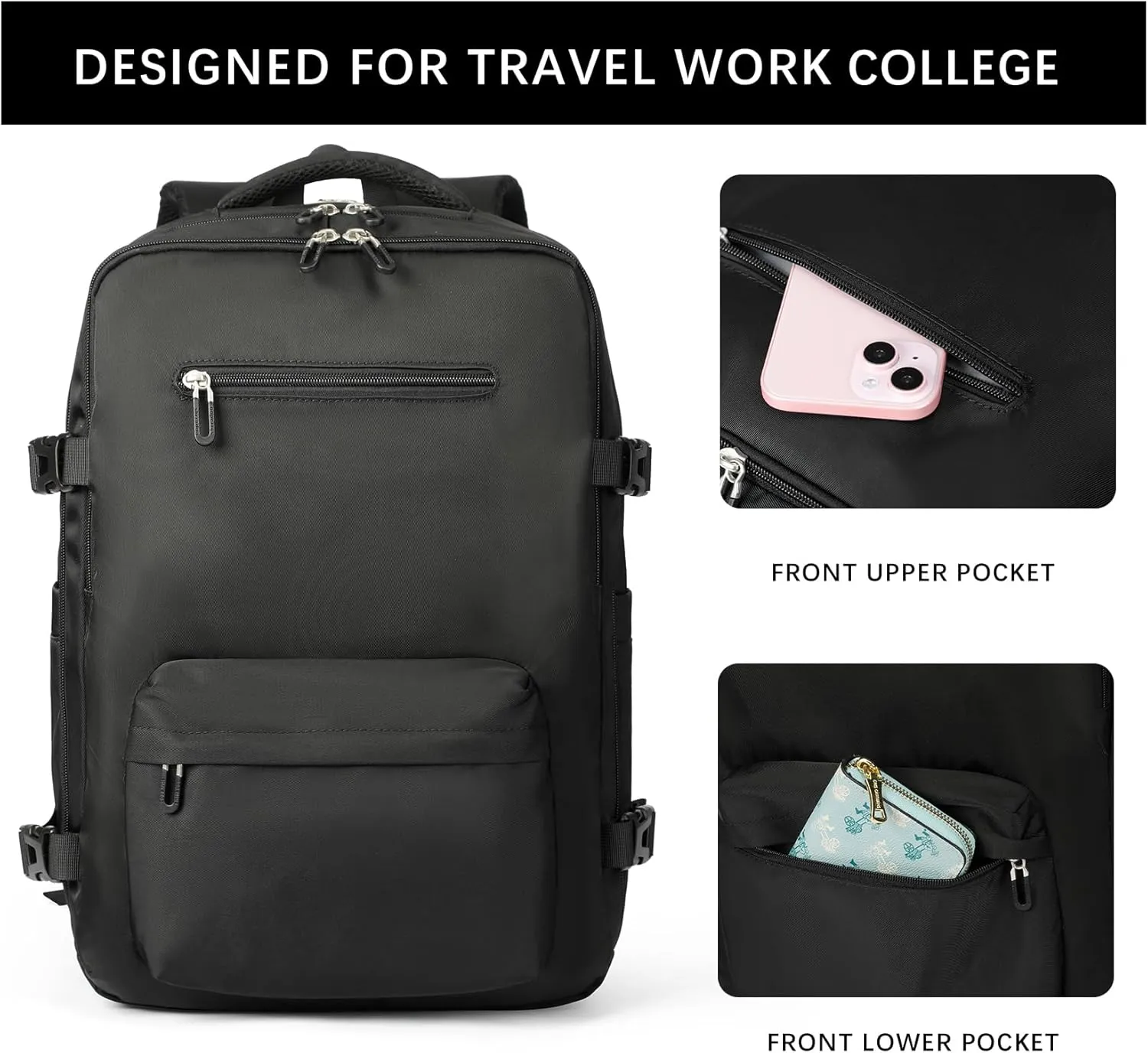 SHRRADOO Travel Laptops Backpack for Women Men, Casual Work Bag 17inch Backpack Airline Approved Backpack for Hiking Business (Black)