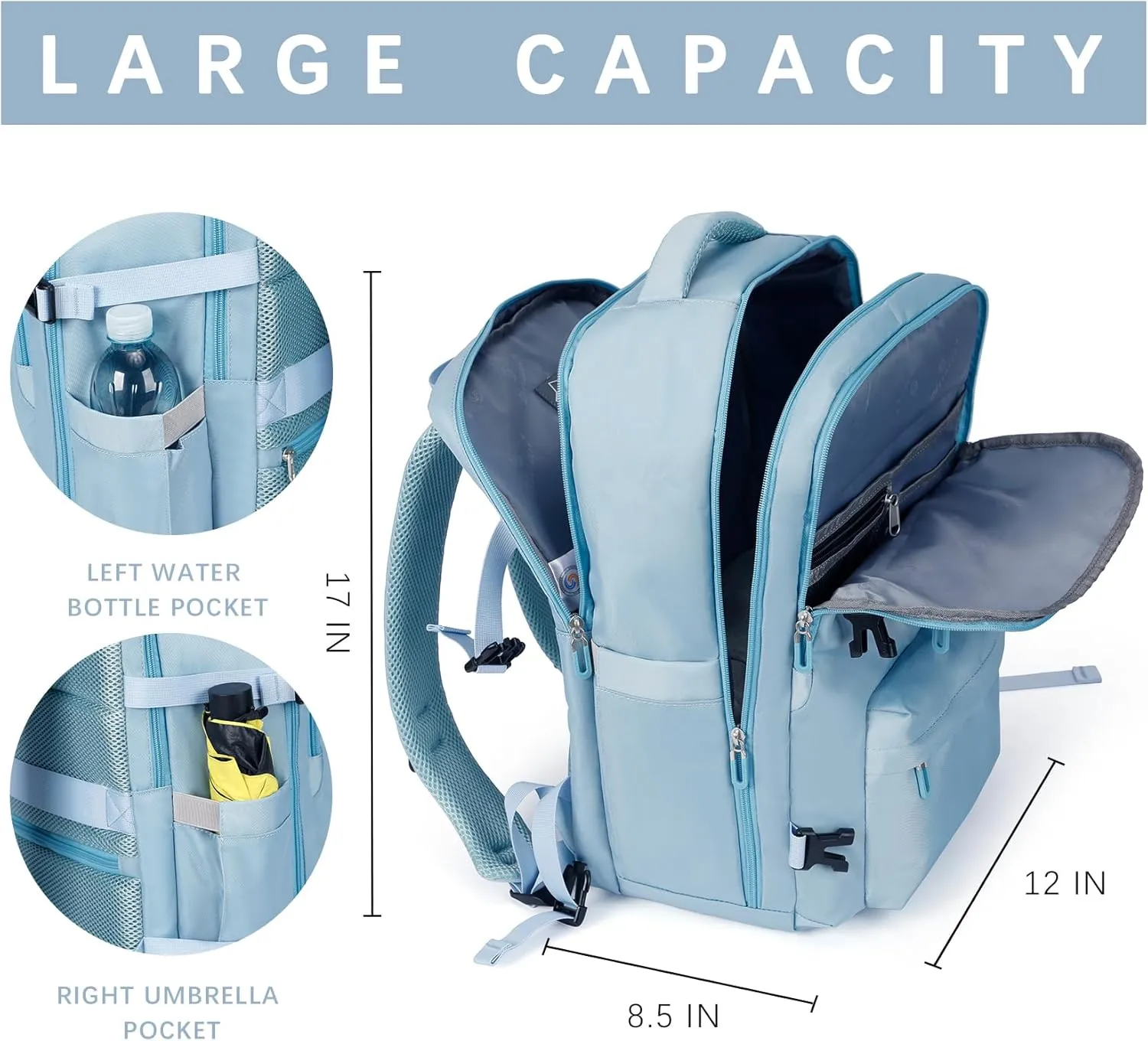 SHRRADOO Travel Laptops Backpack for Women Men, Casual Work Bag 17inch Backpack Airline Approved Backpack for Hiking Business (Light Blue)