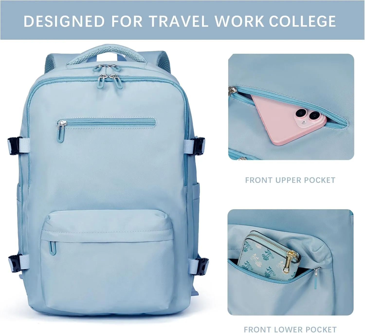 SHRRADOO Travel Laptops Backpack for Women Men, Casual Work Bag 17inch Backpack Airline Approved Backpack for Hiking Business (Light Blue)