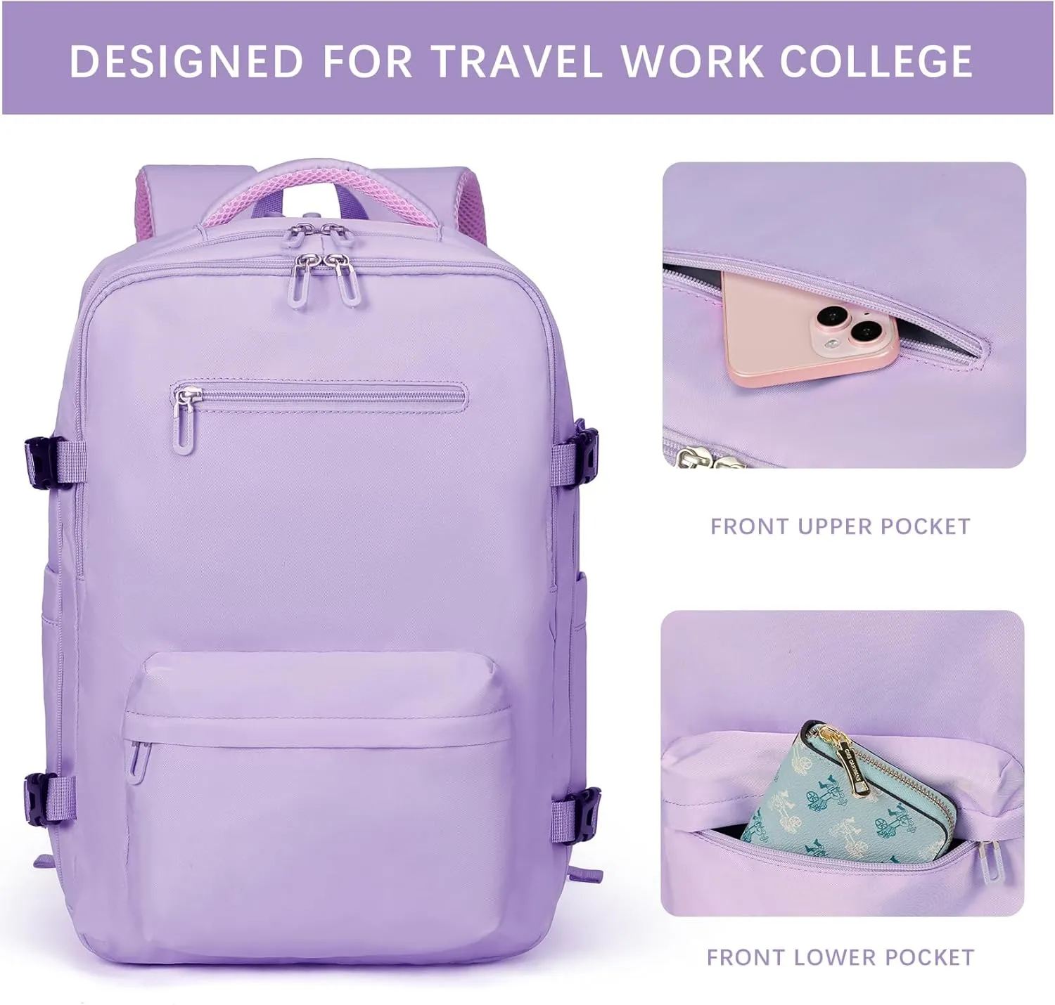 SHRRADOO Travel Laptops Backpack for Women Men, Casual Work Bag 17inch Backpack Airline Approved Backpack for Hiking Business (Light Purple)