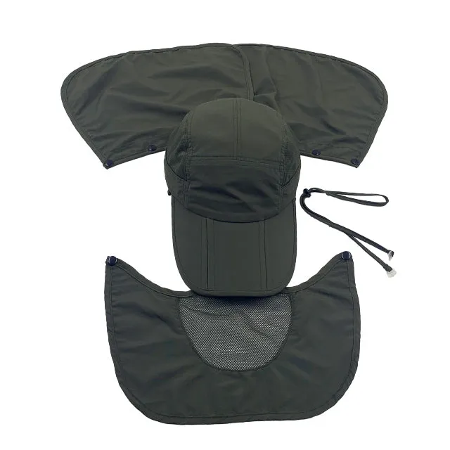SOBEYO Outdoor Snap Hats Boonie Brim Ear Neck Cover Sun Cap