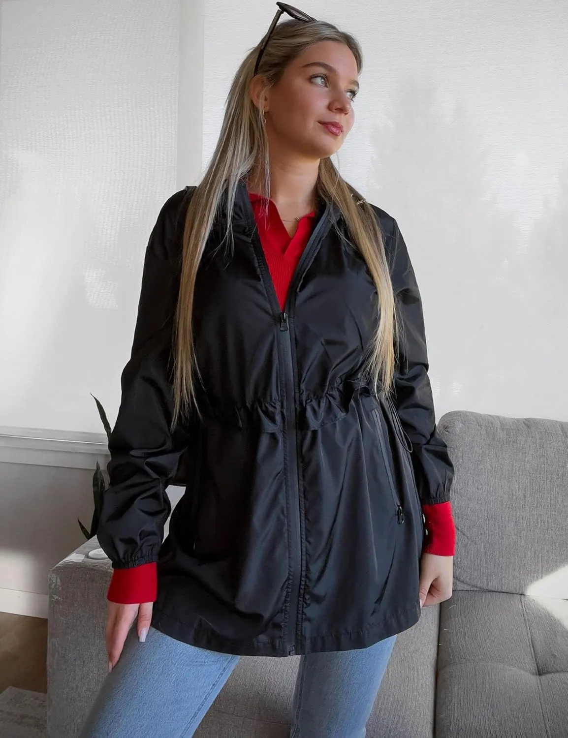 TCOT Rain Jackets for Women Waterproof Packable Hooded Rain Coat Lightweight Windbreaker with Pocket
