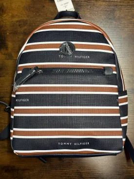 Tommy Hilfiger Striped Backpack Shoulder Bag Cognac Blue White Travel Bookbag