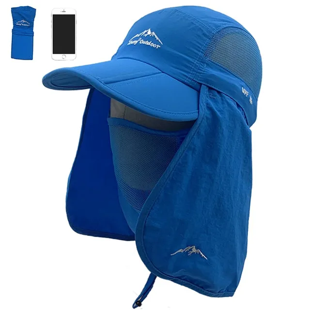 Unisex Sun Protection Baseball Cap With Detachable Neck and Face Flaps For Hiking or Fishing