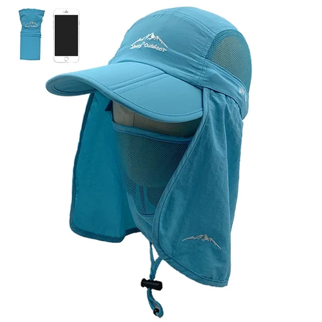 Unisex Sun Protection Baseball Cap With Detachable Neck and Face Flaps For Hiking or Fishing