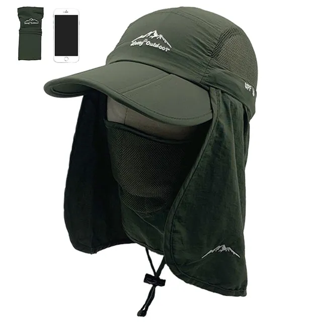 Unisex Sun Protection Baseball Cap With Detachable Neck and Face Flaps For Hiking or Fishing