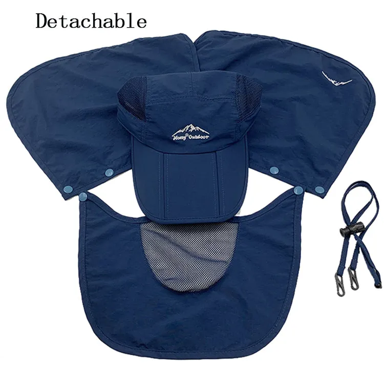 Unisex Sun Protection Baseball Cap With Detachable Neck and Face Flaps For Hiking or Fishing