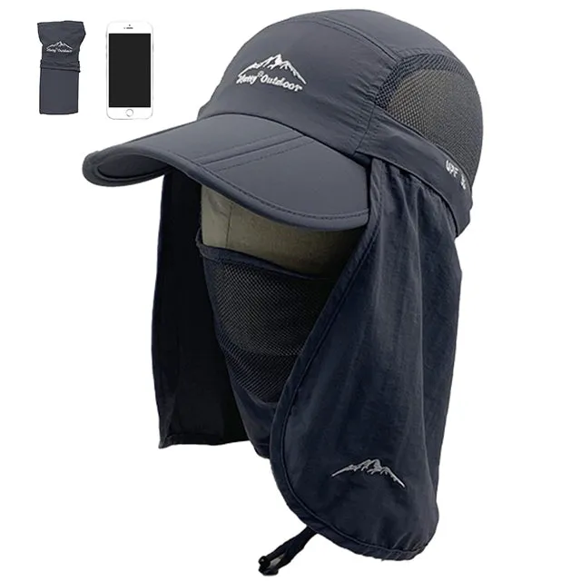 Unisex Sun Protection Baseball Cap With Detachable Neck and Face Flaps For Hiking or Fishing