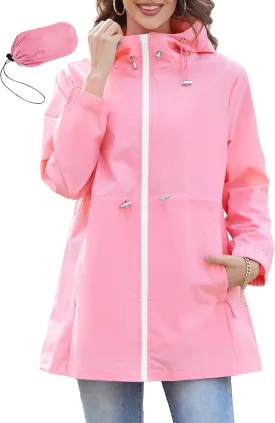 Zando Waterproof Rain Jacket Women Lightweight Raincoat for Women Packable Hooded Windbreaker for Outdoor Travel Hiking